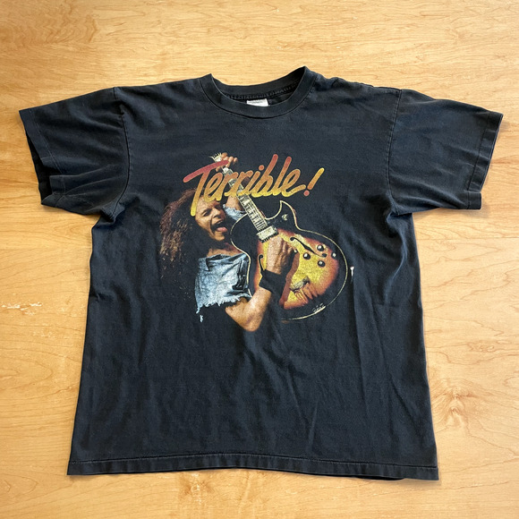 Vintage 90's Ted Nugent Guitar Winterland Tag Black XL Short Sleeve VTG T-Shirt - Picture 1 of 9